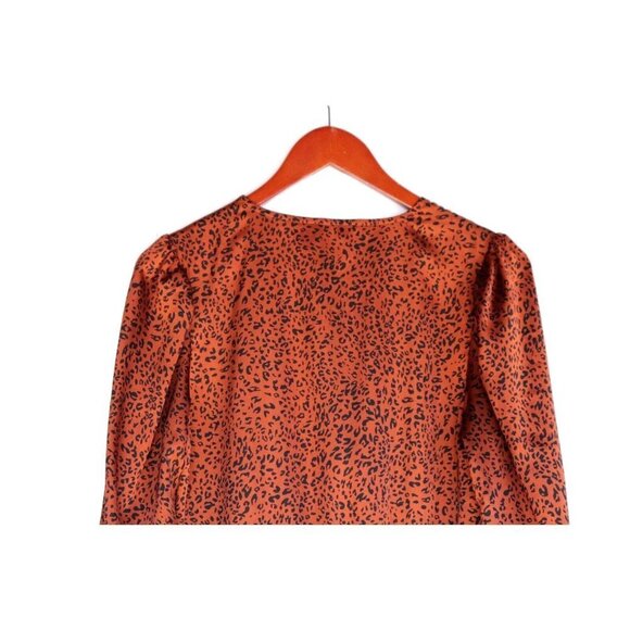 Heartloom Womens Medium Bronze Emmy Dress Leopard Scoop Neck Satin Mini $190 NWT - Picture 7 of 9